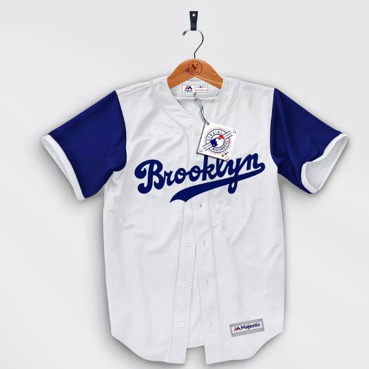 Majestic - Baju Baseball Brooklyn Unisex Putih