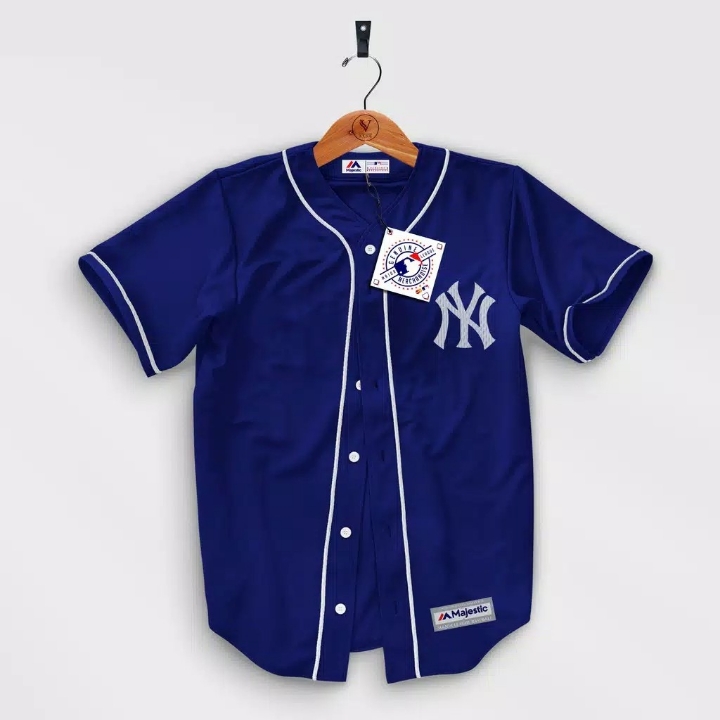 Majestic - Baju Baseball NY Navy List Putih