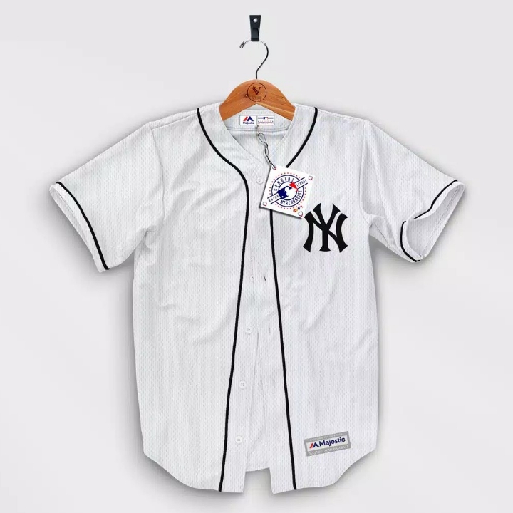 Majestic - Baju Baseball NY Putih List Hitam