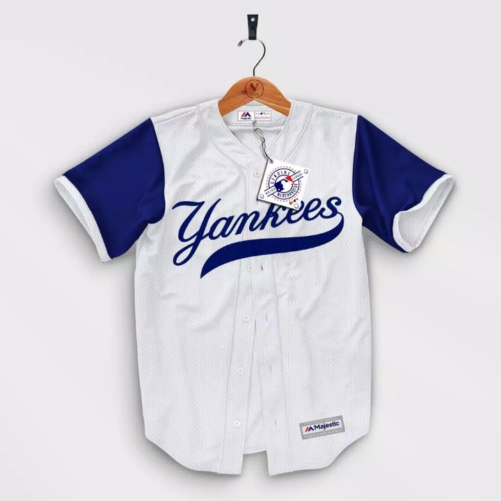 Majestic - Baju Baseball Yankees Unisex Putih