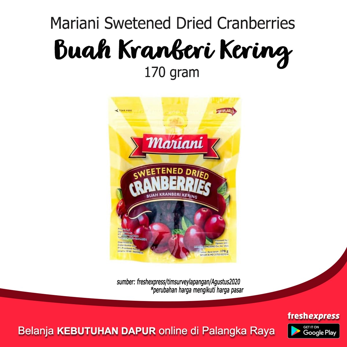 Mariani Sweetened Buah Kranberi Kering 170 Gram