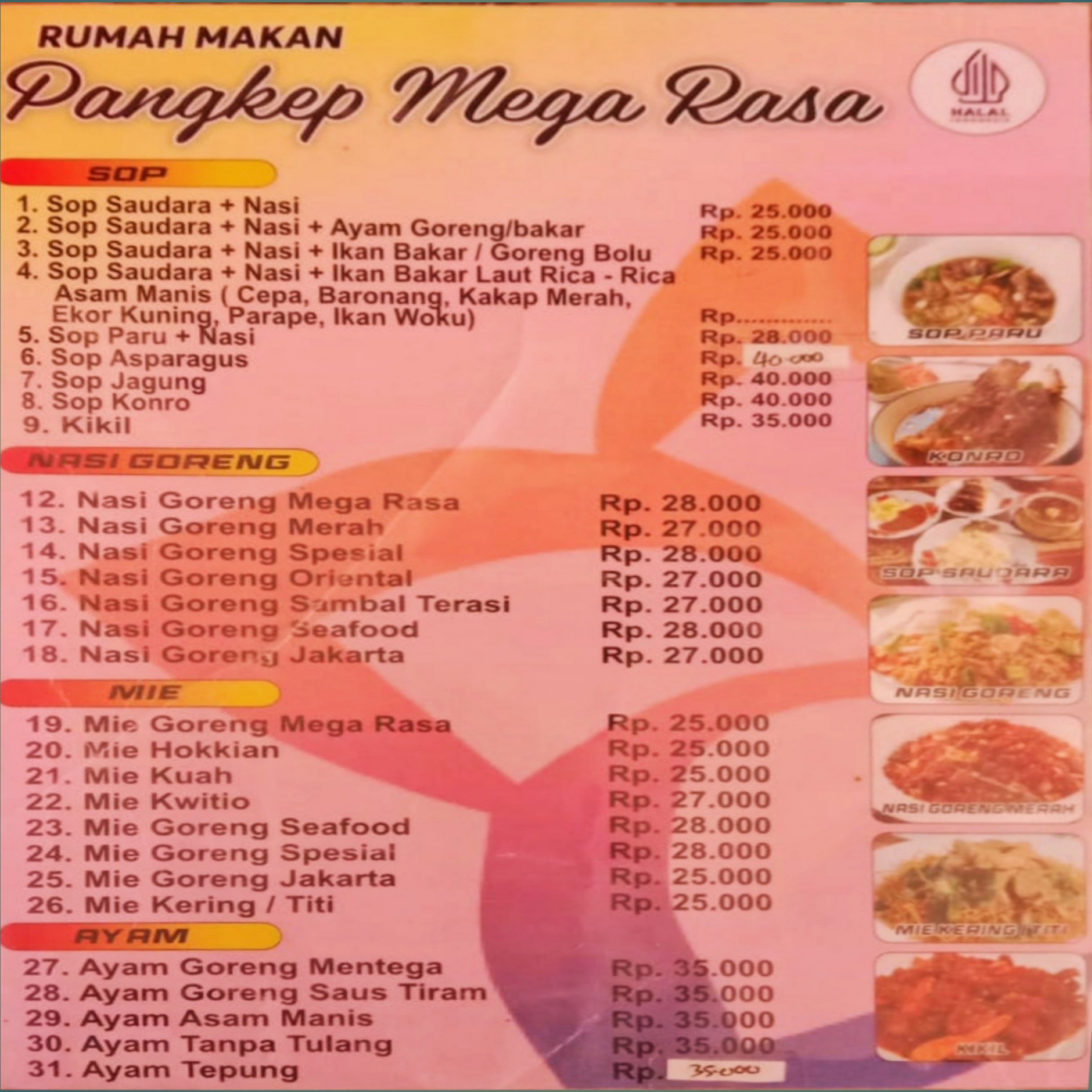 Menu mega Rasa