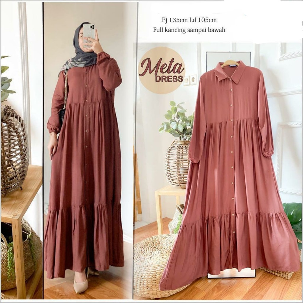 Meta Dress  Gamis Remaja Polos  Bahan WollyCrepe Super Lembut