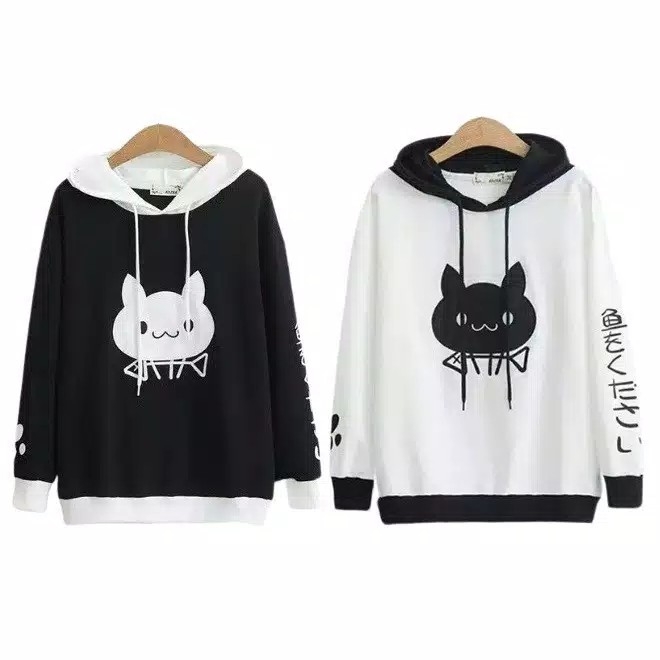 MichelleStore Sweater Hoodie Wanita BONE CAT Kombinasi - Fit L
