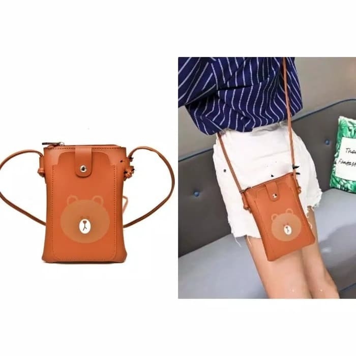 Mini Slingbag Pocket Beruang - Cokelat