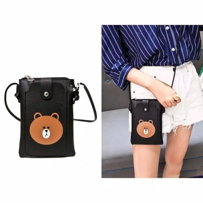 Mini Slingbag Pocket Beruang -HITAM