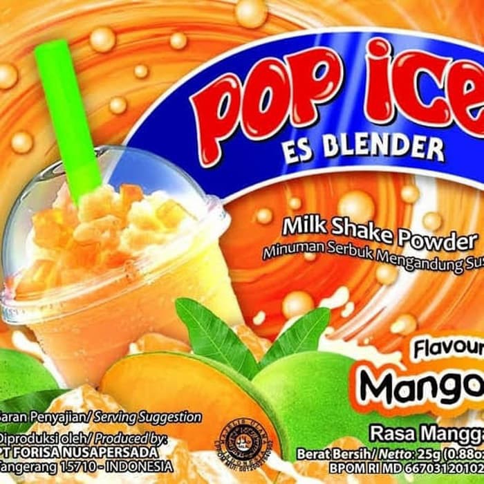 Minuman Pop Ice Rasa Mangga Topping Cincau Hitam