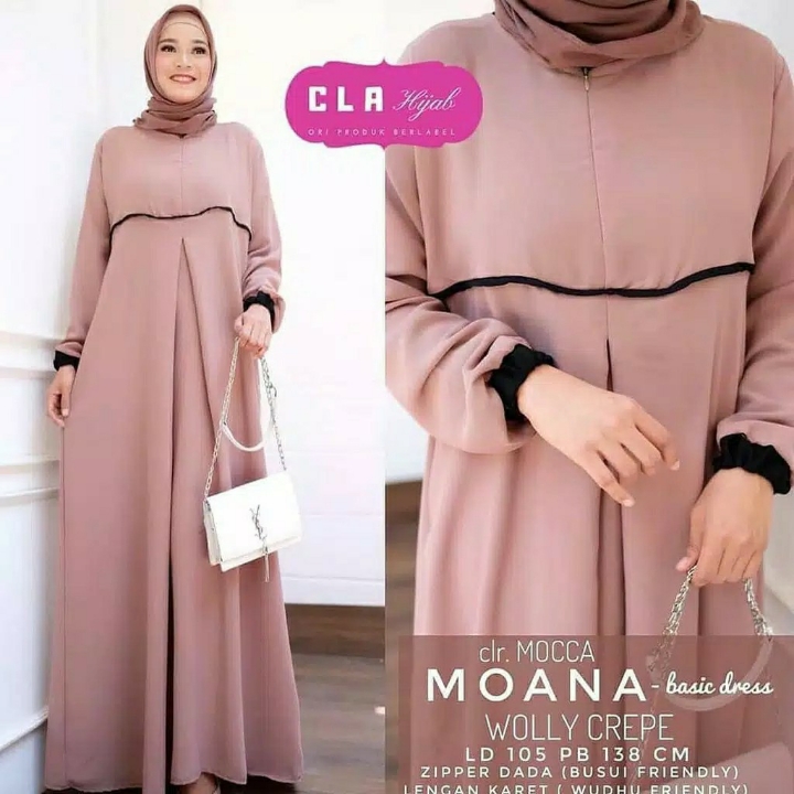 Moana Dress Maxi Baju Gamis Polos Kekinian Bahan Wollycrepe