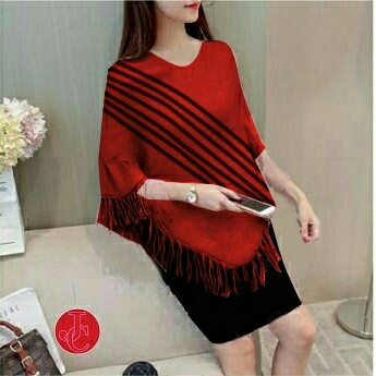 NEW PONCHO STRIPE MERAH