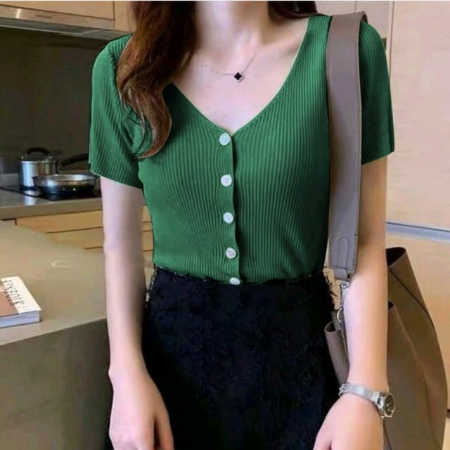 Naomi Vneck Rajut Green