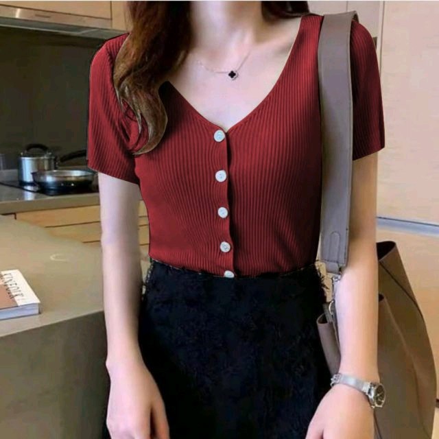 Naomi Vneck Rajut Maroon