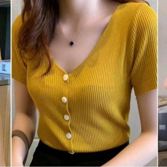 Naomi Vneck Rajut Mustard