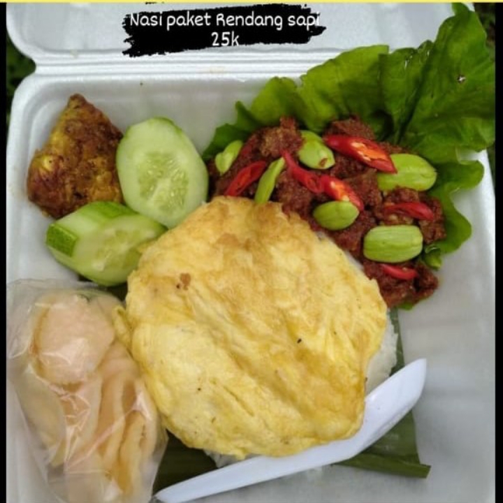 Nasi Putih Komplit Rendang Sapi Plus Telur