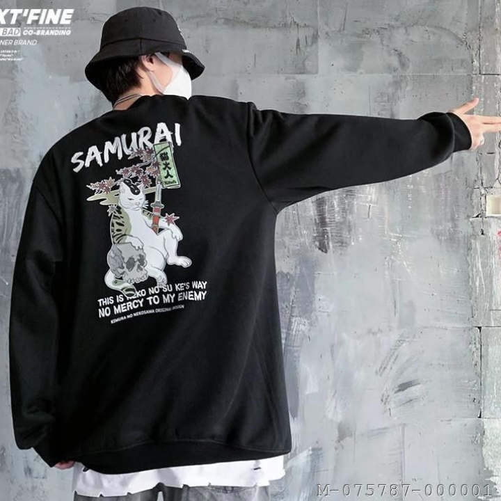 OUTERWEAR PRIA SWEATER FLEECE VDCO-342warna hitam putihsize M L