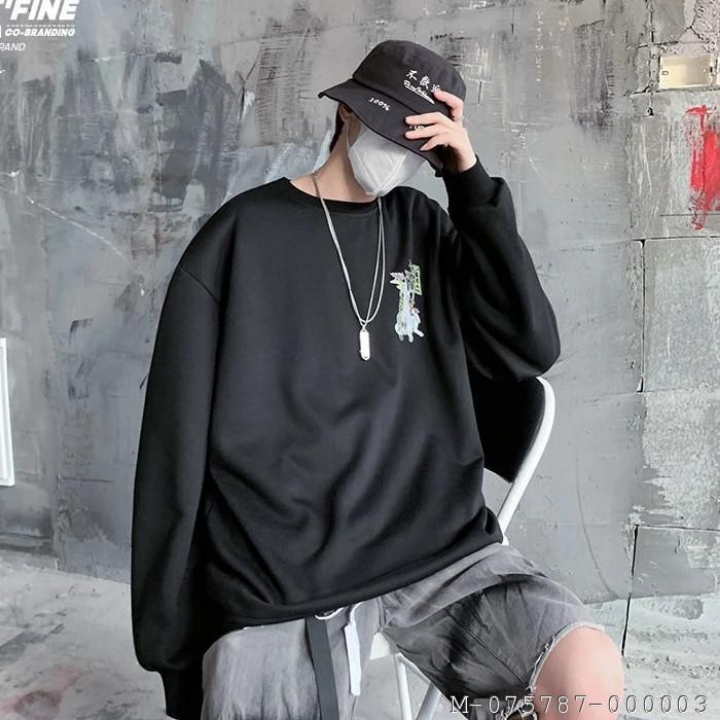 OUTERWEAR PRIA SWEATER FLEECE VDCO-342warna hitam putihsize M L 3