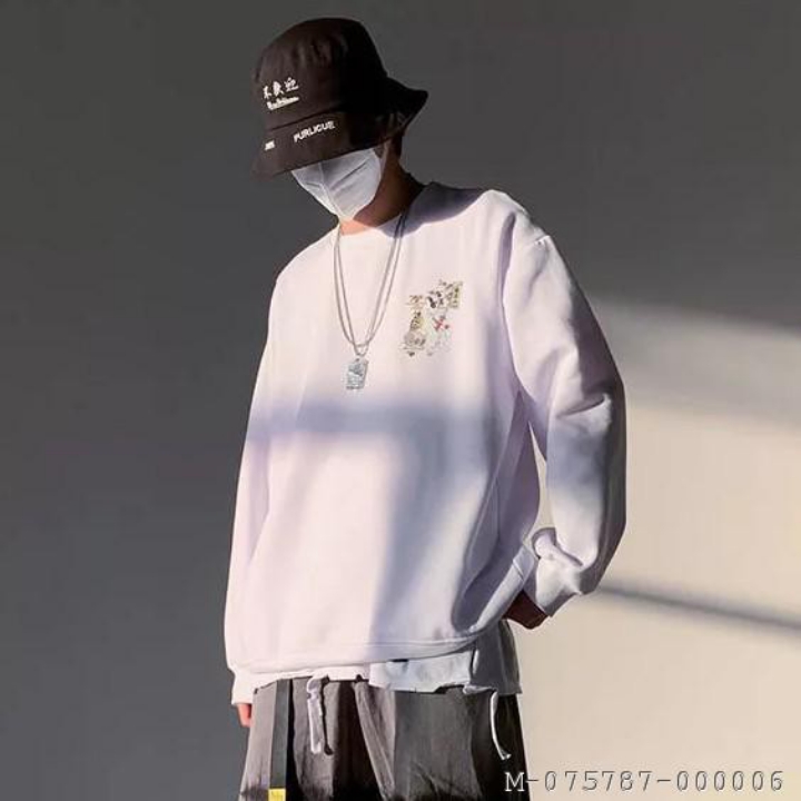 OUTERWEAR PRIA SWEATER FLEECE VDCO-342warna hitam putihsize M L 5