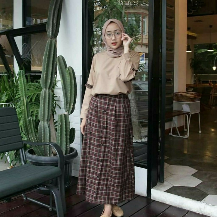 Opple Setelan Muslim - Set Blouse Rok Katun Planel