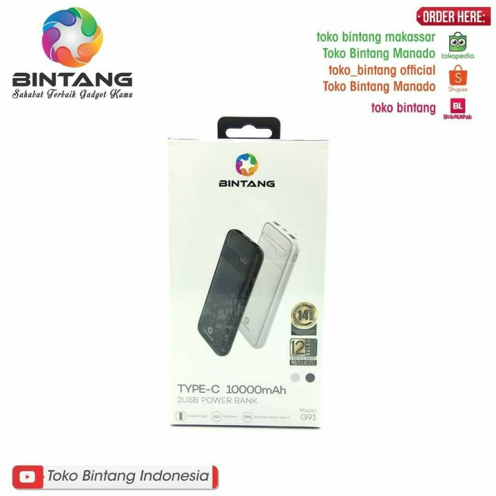 POWERBANK BT G91 DOUBLE INPUT MICRO  TYPE-CHarga  Bintang Makassa