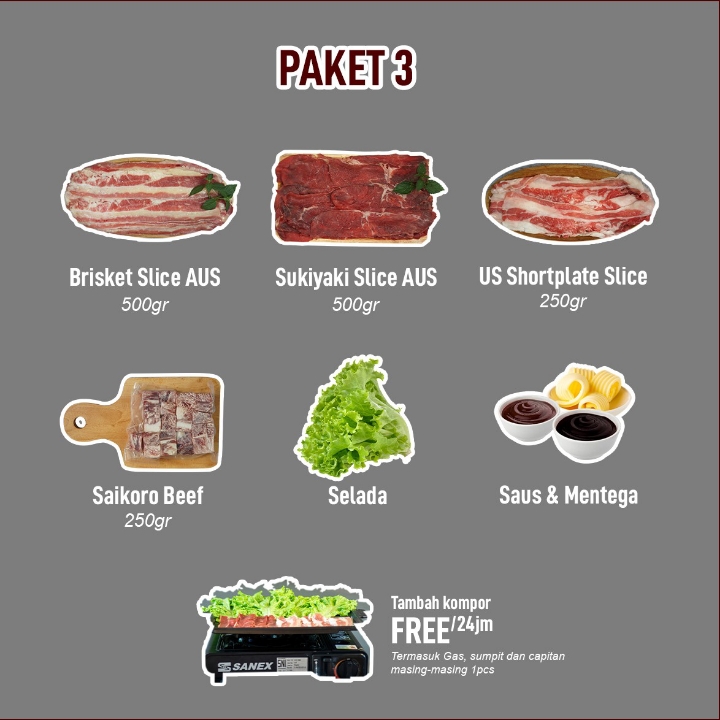 Paket 3 BBQ free sewa alat masak full