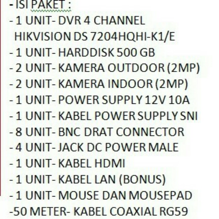 Paket 4 Chanel Cctv Hikvision HD 2MP Garansi 1 Tahun 2