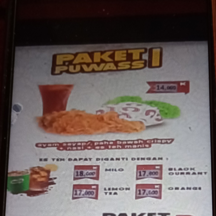 Paket Puwas 1  Nasi ayam Teh Es