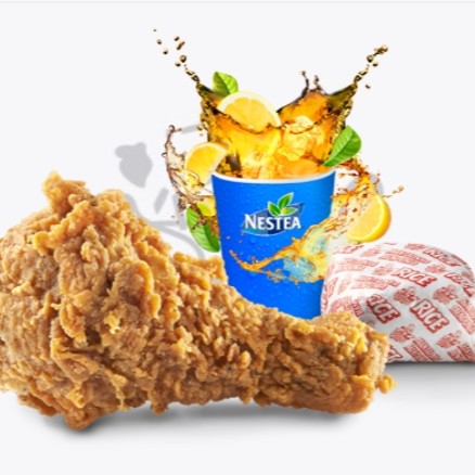 Paket Q Eko 1 Nasi 1 Dan 1 Paha Bawah Teh Botol
