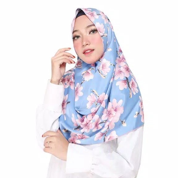 Pashmina Bunga Sakura - Kerudung BIRU MUDA