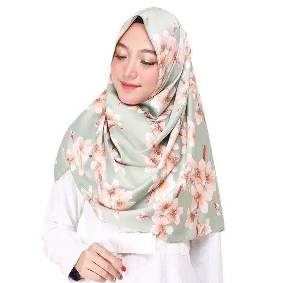 Pashmina Bunga Sakura - Kerudung HIJAU