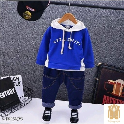 Periksa Set Atasan  BawahanSetelan Anak Laki-laki Hoodie Keren Biru-