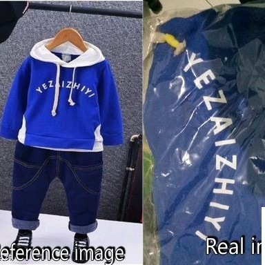 Periksa Set Atasan  BawahanSetelan Anak Laki-laki Hoodie Keren Biru- 2