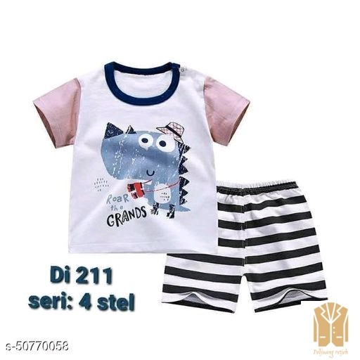 Periksa Set Atasan  BawahanSetelan anak laki lucu-White