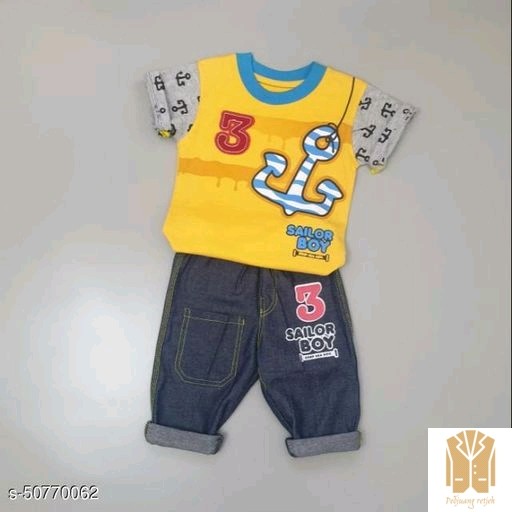 Periksa Set Atasan  BawahanSetelan anak laki motif jangkar-Yellow