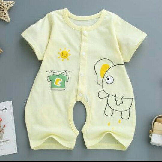 Piyama bayi katun lengan pendek motif kombinasi