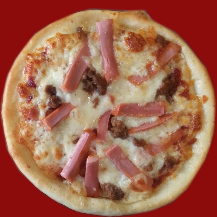 Pizza Deluxe Beef Pinggiran Sosis Atau Nugget Ukuran Kecil 