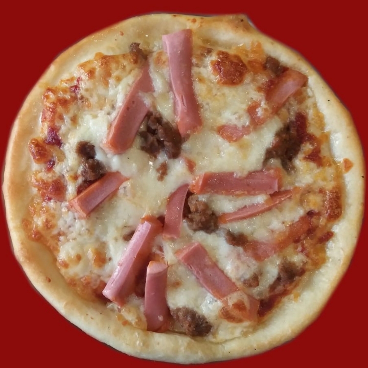 Pizza Deluxe Beef Pinggiran Sosis Atau Nugget Ukuran Sedang 