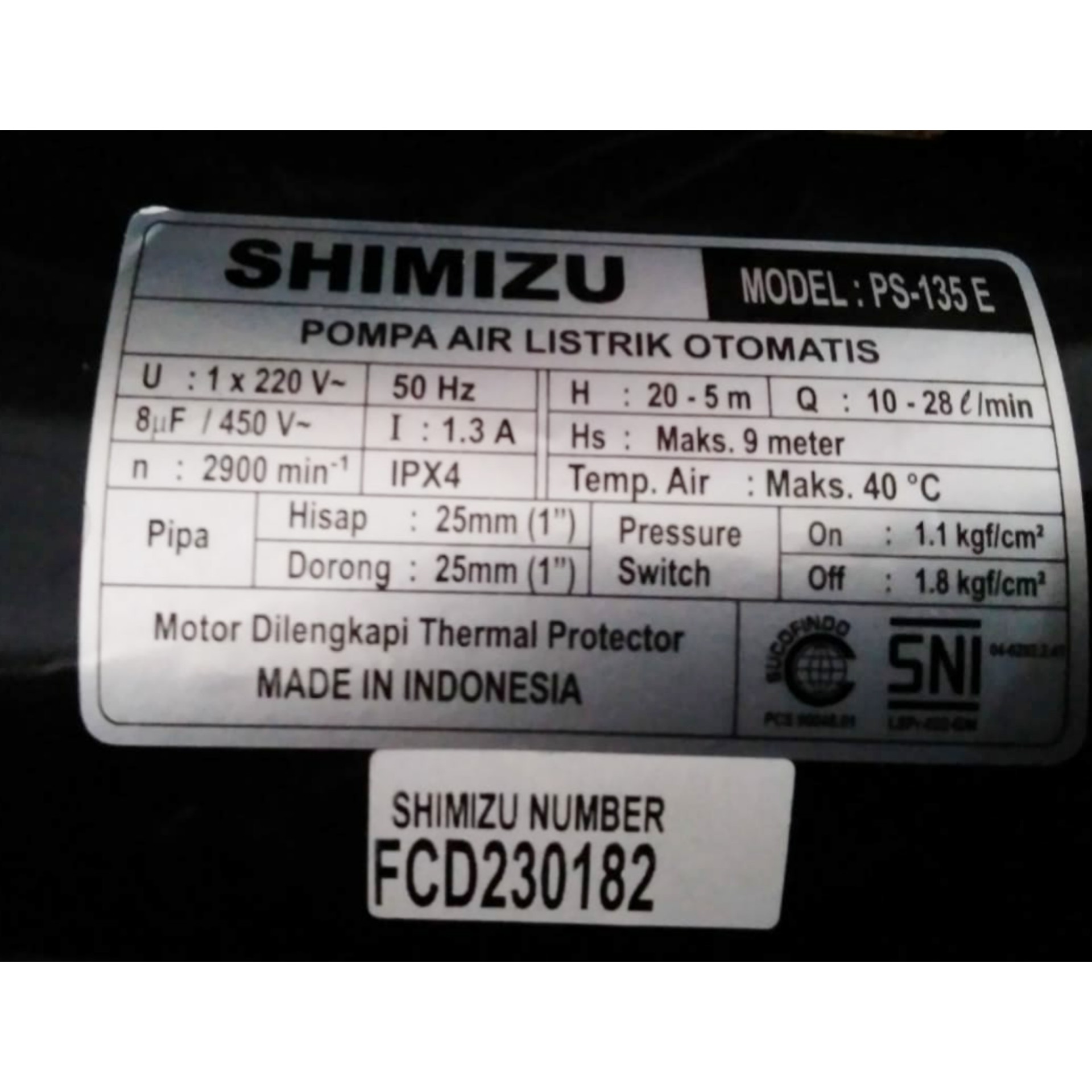 Pompa Air Listrik Shimizu PS-135 E 4