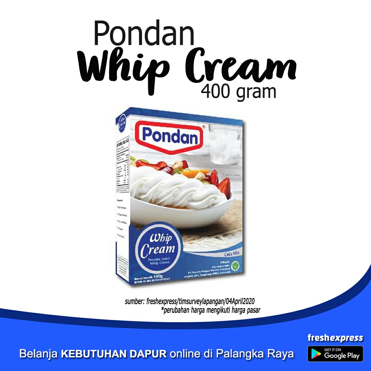 Pondan Whip Cream 400 Gram