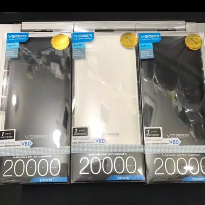 Powerbank veger 20000mah v80 slim original veger garansi resmi 1tahun 