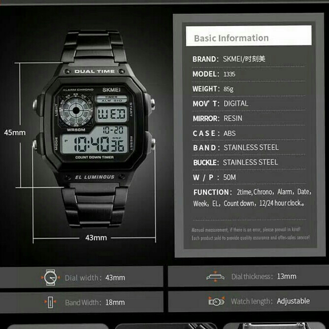 Jam Tangan Pria Dual Time SKMEI Casio Sport 1335 Anti Air 4