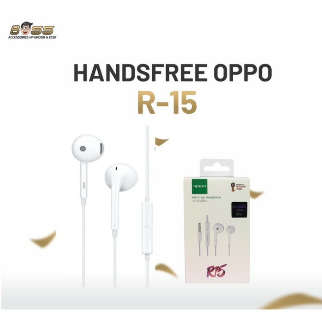 R15 HEADSET EARPHONE HANDSFREE OPPO ORIGINAL 100