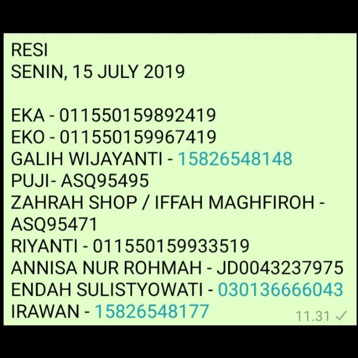 RESI SENIN 15 JULY 2019