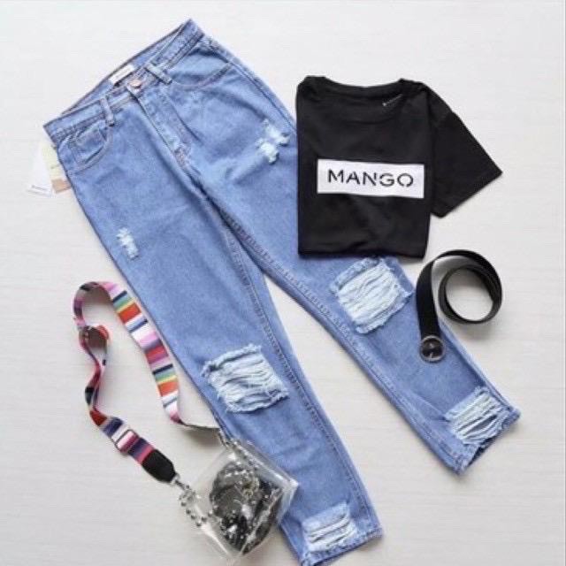 RIPPED BOYFRIEND JEANS CELANA JEANS SOBEK WANITA