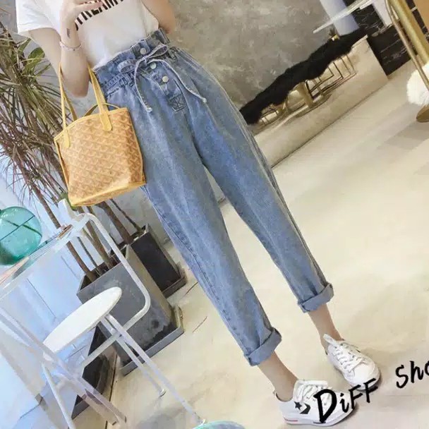 ROPPY JEANS BOYFRIEND WANITA DENIM SNOW KANCING AKTIF