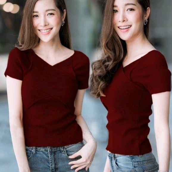 Rajut Top Silang Dada Maroon