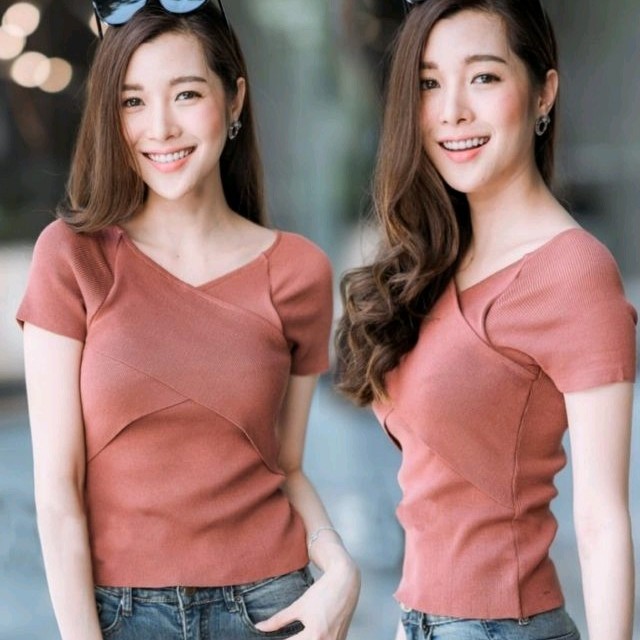 Rajut Top Silang Dada Pink