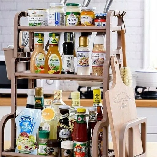 Rak Bumbu Dapur 3 Susun Serbaguna Dengan Gantungan Dan Tempat Sendok
