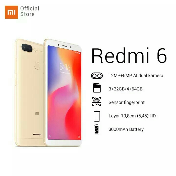 Redmi 6 332GB  dual camera 12MP  5MP HD 545 AI face unlock 12nm