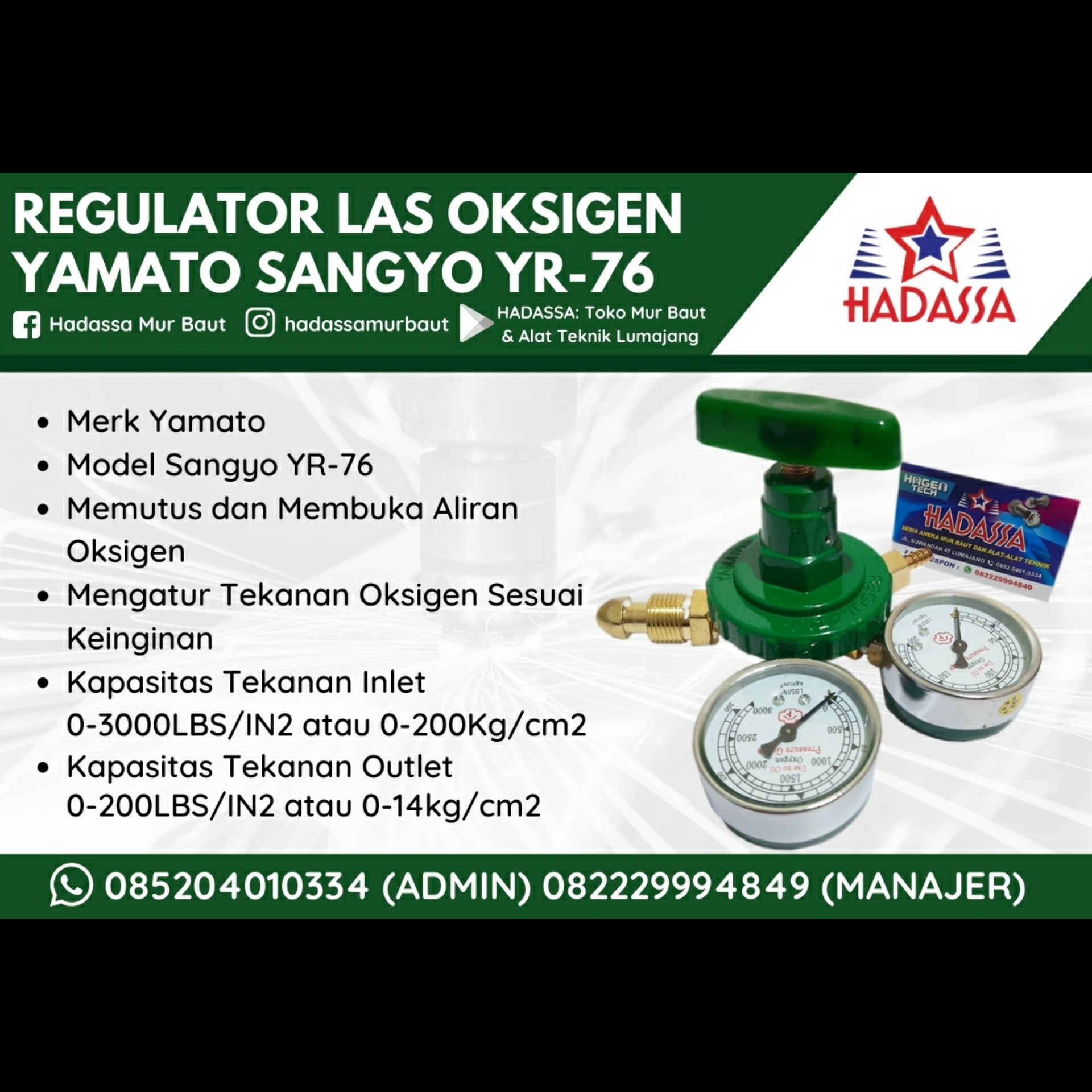 Regulator Las Oksigen Yamato Sangyo YR-76