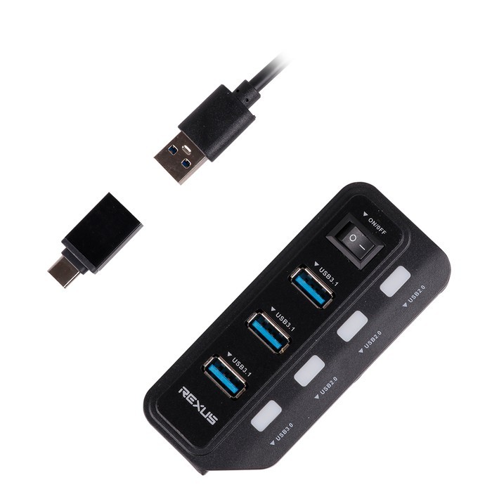 Rexus H332 USB HUB 7 Port Plus Converter Type C 4