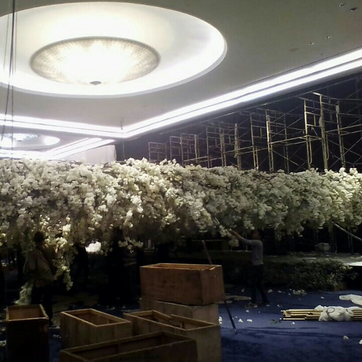 Rigging Kubus Gantung Dengan Hias Sakura Putih